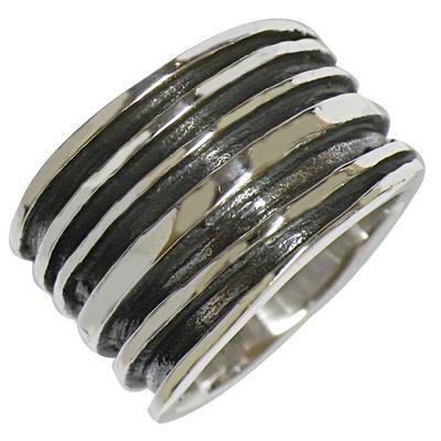 Silberring Ring massiv dunkel oxidiert Einkerbungen 925er Sterling Silber Silberschmuck Damen