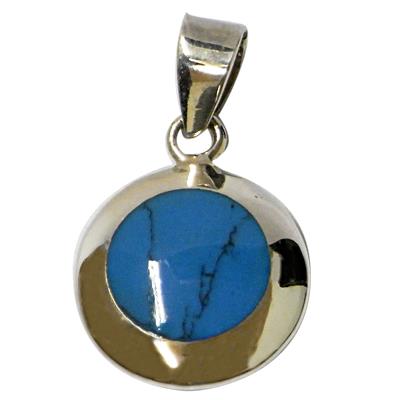 Damen Anhänger, Silber Anhänger mit synthetischem Blau/Türkis, 925 Sterling Silber, ca. 15 mm Ø