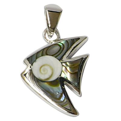 Shivaauge Anhänger fischförmig ca. 1,7cm Ø Abalone Muschel Shiva 925er Sterlingsilber Einfassung
