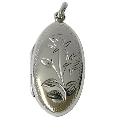 Silberanhänger Medaillon oval Blumen Gravur 925er Sterling Silber Anhänger Damen Kette