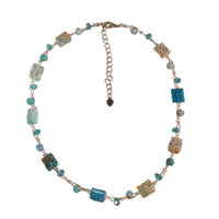Cargar imagen en el visor de la galería, Damen Kette Halskette Muranoglas Blumen Rechteck Perlen Glasperlen türkis weiß 42-48 cm nickelfrei
