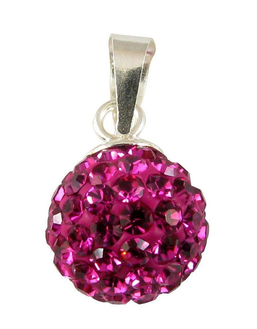 Glitzerkugel pink magenta 14 mm Kristall Silberanhänger Anhänger 925er Silber Damen Glitzer Schmuck