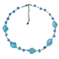 Load image into Gallery viewer, Kette Damen Glasperlen Glitzer gewunden hellblau nickelfrei Karabiner 42-48 cm
