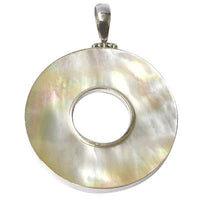 Cargar imagen en el visor de la galería, kreisrunder Perlmutt-Anhänger,Damenanhänger mit 925er Sterlingsilber mit silbern eingefasstem Loch in der Mitte
