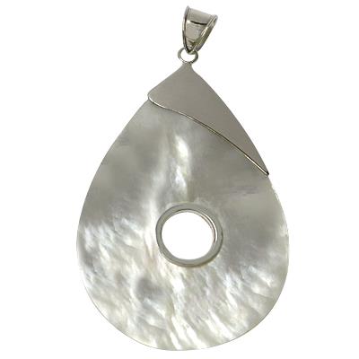 tropfenförmiger Perlmutt-Anhänger, Damenanhänger mit 925er Sterlingsilber verziert und Loch in seiner Mitte