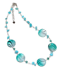 Cargar imagen en el visor de la galería, Damen Kette Türkis Perlmutt Muschel Scheiben Zebra Steinsplitter Karabiner nickelfrei 42- 48 cm
