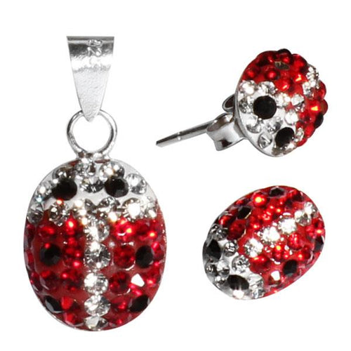 Glitzerschmuckset Marienkäfer rot weiß  Kristall Zirkonia Anhänger Ohrstecker 925er Silber Schmuck
