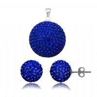 Load image into Gallery viewer, Glitzerschmuckset safir blau Kristall Glitzerkugel Anhänger Ohrstecker Zirkonia 925 Silber Damen
