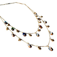 Load image into Gallery viewer, Glasperlen Kette gewunden oval Brass Blumen 81 cm zweilagig transparent bunt gold nickelfrei

