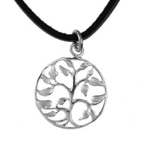 Load image into Gallery viewer, Brass Kette 43 cm Anhänger filigran Baum Blätter 20 mm Karabiner Lederband verstellbar
