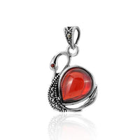 Cargar imagen en el visor de la galería, Zirkonia Anhänger Silberschmuck 925er Sterling Silber Fassung Zirkonia Kristall rot Schwan
