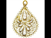 Load image into Gallery viewer, Messing Anhänger Tropfen Wellen Bänder antik golden Kette nickelfrei dünn oxidiert Brass Tribal
