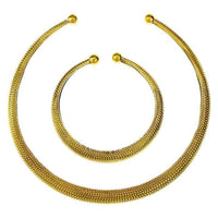 Load image into Gallery viewer, Brass Messing Tribal Set Armreif Kette golden schwarz rund Plättchen nickelfrei antik offen
