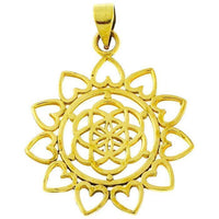Cargar imagen en el visor de la galería, Messing Brass Anhänger Blume des Lebens antik gold silber Kette flower of life
