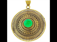 Cargar imagen en el visor de la galería, Messing Anhänger Jade Kreise Zopf 63 mm facettiert antik golden Kette nickelfrei Schmuck Tribal
