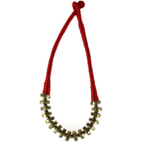 Cargar imagen en el visor de la galería, Kette Messing Scheiben rot gold Blumen Seidenfaden nickelfrei 46 cm antik Tribal Brass
