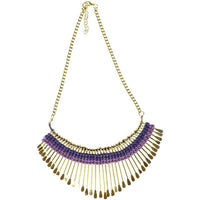 Cargar imagen en el visor de la galería, Kette lila violett Messing Statement Stäbchen gold Baumwolle nickelfrei 44-48,5 cm antik Tribal
