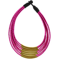 Cargar imagen en el visor de la galería, Kette Messing pink Rohre gebogen Seidenfaden mehrlagig nickelfrei 46 cm antik Tribal Brass
