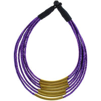 Cargar imagen en el visor de la galería, Kette Messing lila Rohre gebogen Seidenfaden mehrlagig nickelfrei 46 cm antik Tribal Brass
