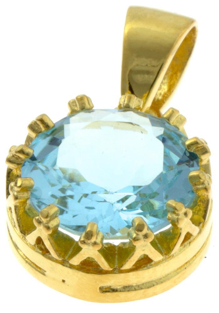 Silberanhänger Krone rund Topas facettiert blau 1 micron vergoldet 925er Sterling Silber