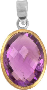 Load image into Gallery viewer, Silberanhänger oval Amethyst facettiert vergoldet 925er Sterling Silber Stein lila Anhänger
