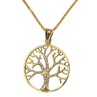 Load image into Gallery viewer, Messing Brass Anhänger schraffiert Baum des Lebens golden Kette nickelfrei Tribal antik Schmuck
