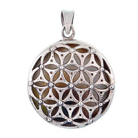 Cargar imagen en el visor de la galería, Perlmutt Anhänger kreisförmig 925er Sterlingsilber Perlmutt Rückseite mit Muster
