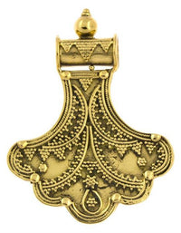 Load image into Gallery viewer, Messing Anhänger Fächer Punkte Röhrenaufhänger antik golden Kette Tribal Brass Schmuck
