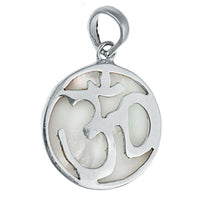 Cargar imagen en el visor de la galería, Perlmutt Anhänger kreisförmig 925er Sterlingsilber Om-Zeichen, ca. 21 mm

