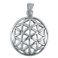 Cargar imagen en el visor de la galería, Messing Brass Anhänger Blume des Lebens Silber versilbert flower of life rund
