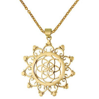 Cargar imagen en el visor de la galería, Messing Brass Anhänger Blume des Lebens antik gold silber Kette flower of life
