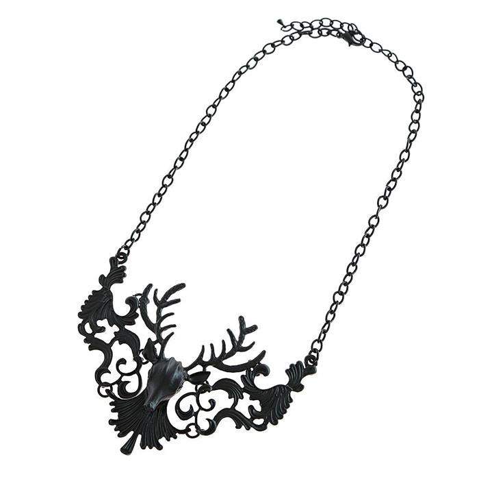 Ketten kurze Halskette Edelstahl schwarz Spitze Style Hirsch 46 cm