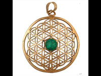 Load image into Gallery viewer, Messing Brass Tribal Anhänger Blume des Lebens Türkis antik golden Kette Damen
