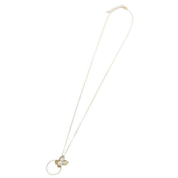 Brass Kette goldfarben Kreis Blütenblätter Perlen weiß ca. 46cm Länge