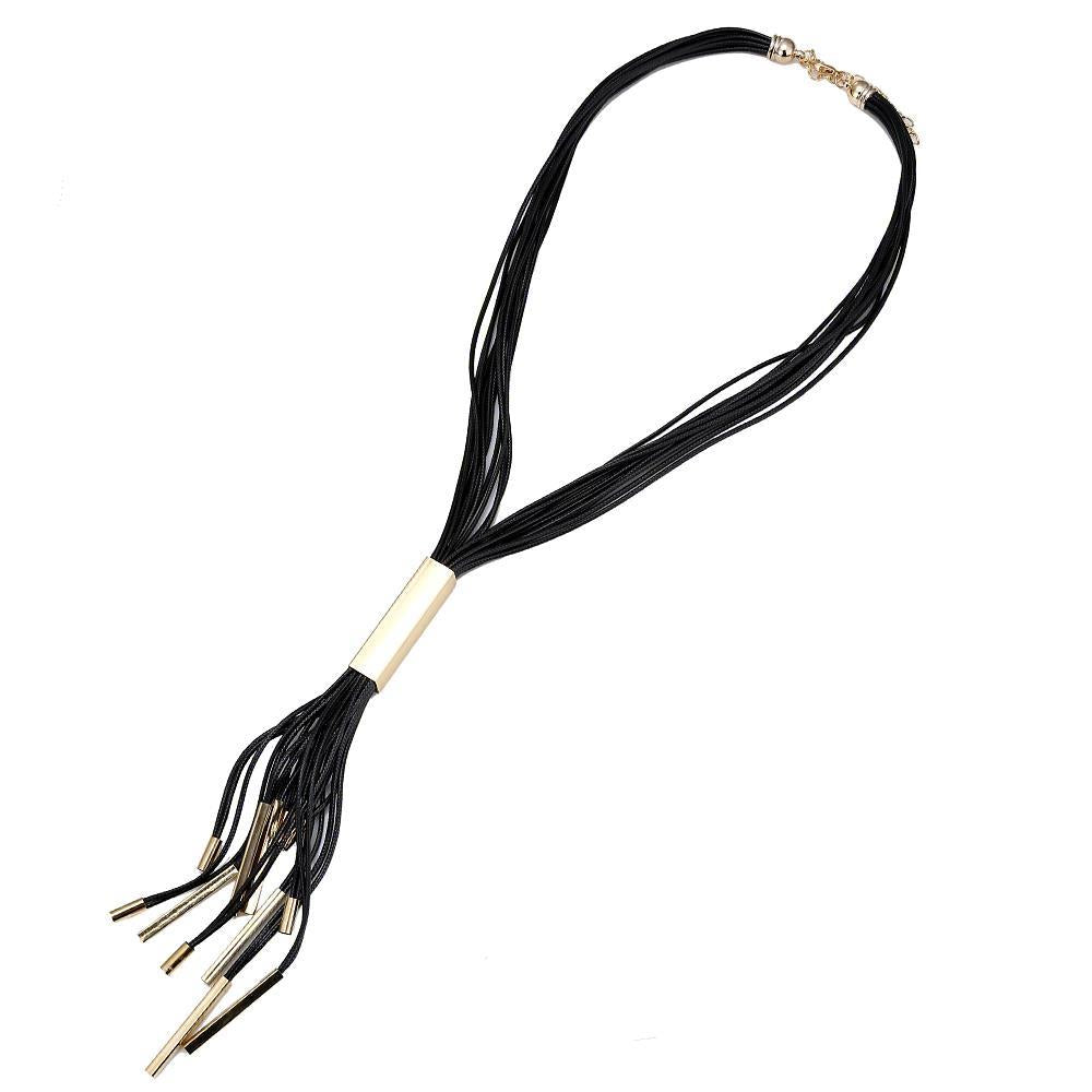 Lange Lederband Kette Fäden schwarz goldfarben Brass Rechteck ca 50 cm lang Edelstahl verstellbar