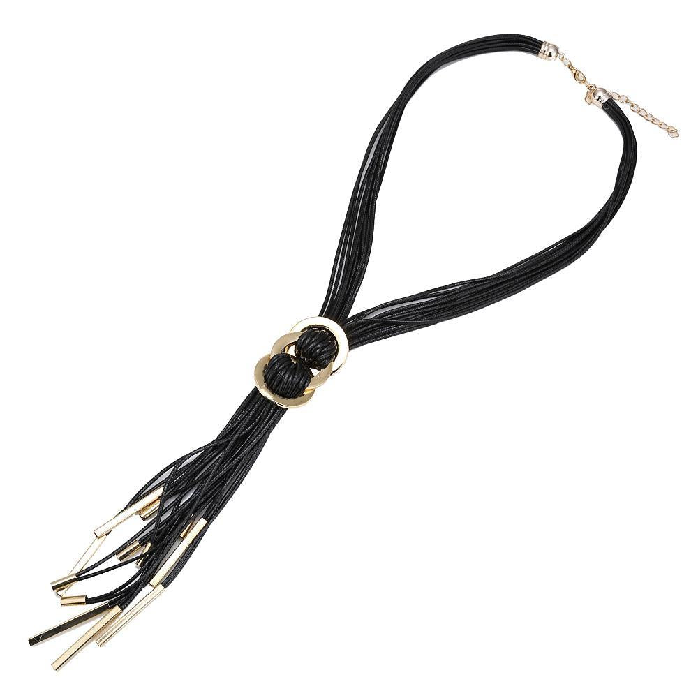 Lange Lederband Kette Fäden schwarz goldfarben Brass Ringe ca 50 cm lang Edelstahl verstellbar