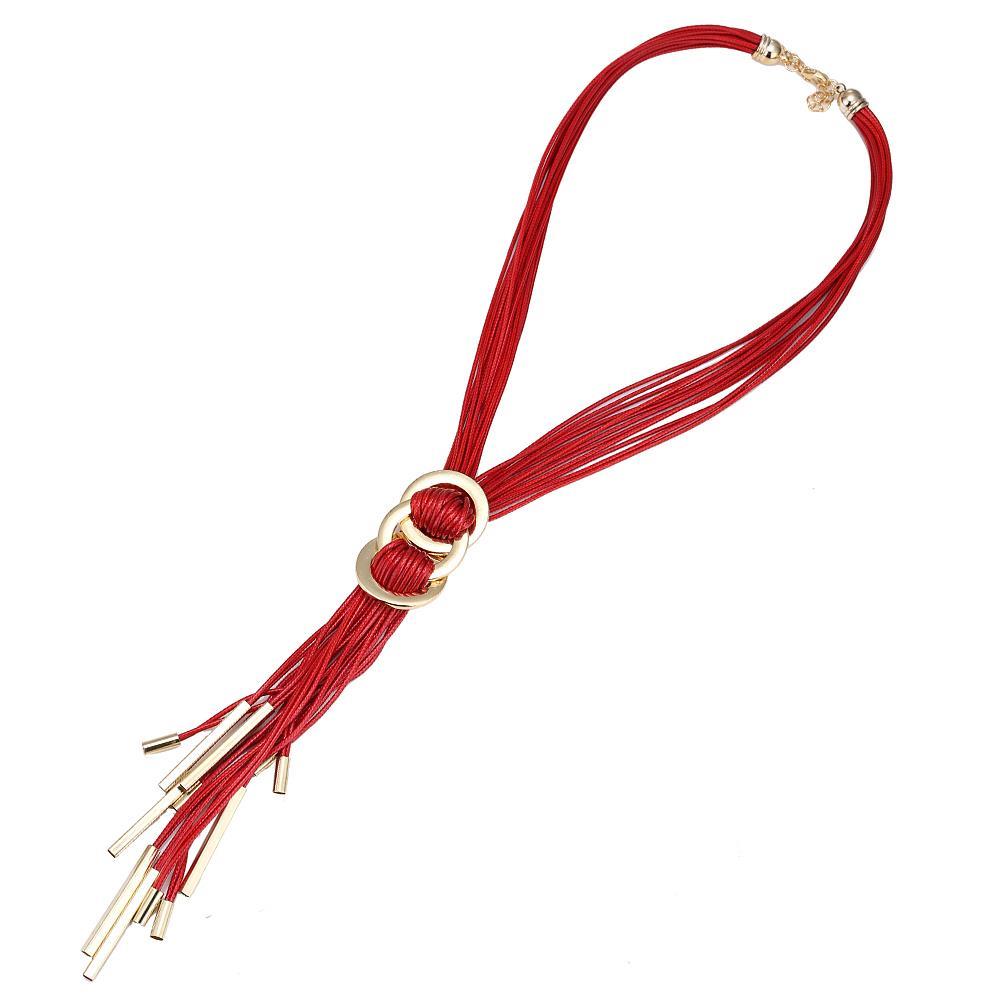 Lange Lederband Kette Fäden rot goldfarben Brass Ringe ca 50 cm lang Edelstahl verstellbar