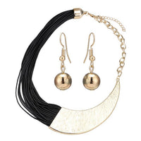 Load image into Gallery viewer, Brass Schmuckset antik goldfarben Kugel Ohrringe Kette Lederbänder
