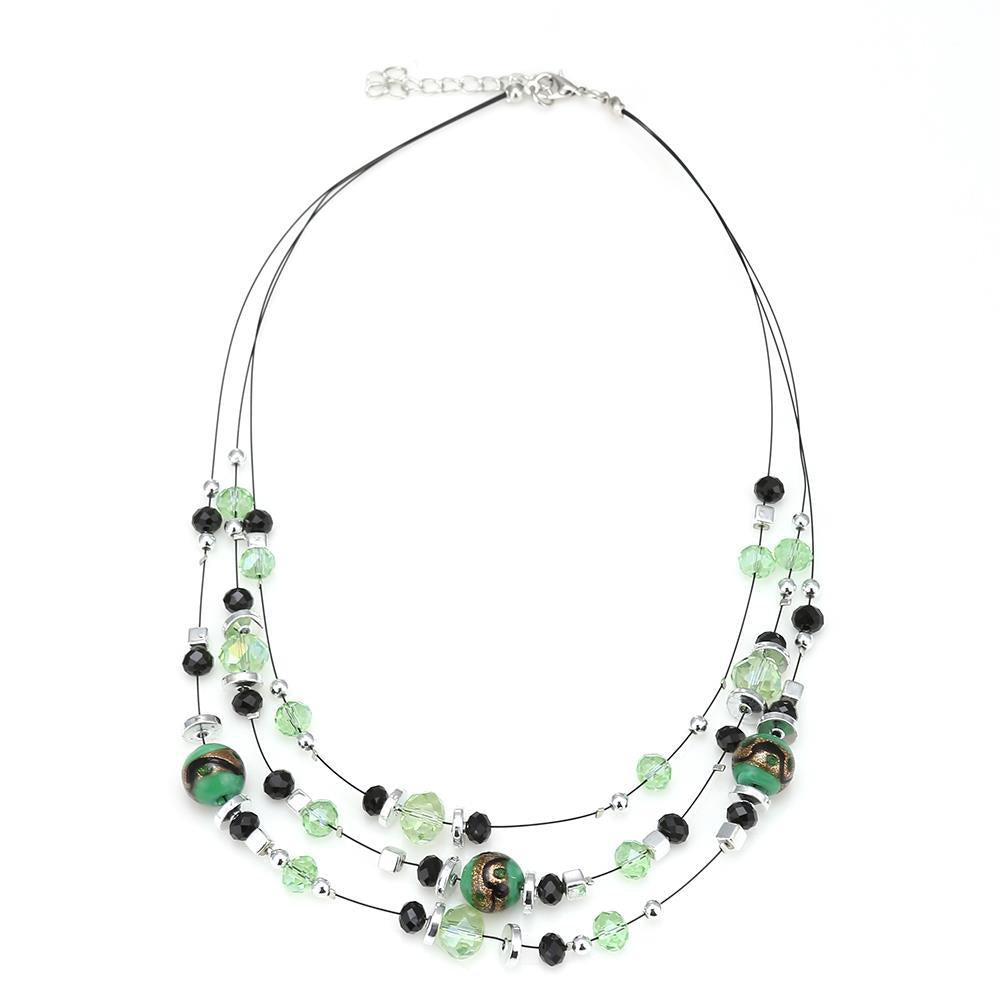 Schmuckset Kette Perlen grün schwarz Glasperlen Ohrringe grün Halskette Damen Schmuckdraht verstellbar ca 46 cm