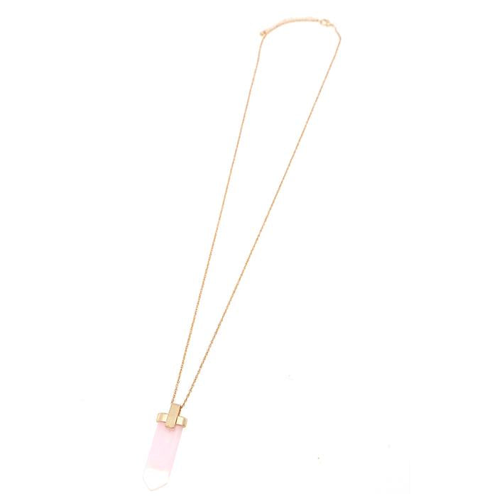 Brass Kette goldfarben fein Anhänger Stein rosa Rechteck mit Spitze Länge ca 45 cm