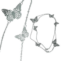 Load image into Gallery viewer, Messing Kette silbern fein eingearbeitete Schmetterlinge dünn filigran 93 - 98 cm
