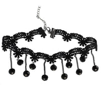 Load image into Gallery viewer, Damen Kette eng anliegend schmales Stoffband schwarz Wellenförmig Gothic 26,5 cm Karabiner verstellbar Edelstahl
