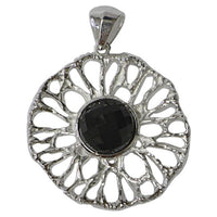 Cargar imagen en el visor de la galería, Silberanhänger Blume Onyx geschliffen Halbkugel glänzend filigran 925er Sterling Silber Anhänger
