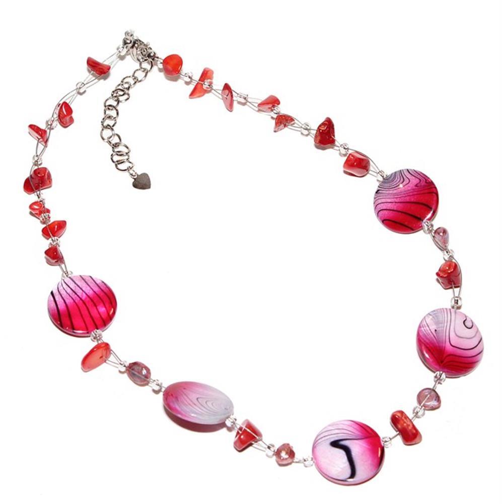 Halskette Perlmutt Zebra Perlen Koralle rot violett