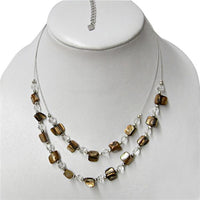 Load image into Gallery viewer, Halskette zweilagig Perlen gold braun Glas Perlmutt Splitter
