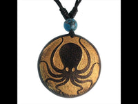 Load image into Gallery viewer, Holzkette golden Tintenfisch Türkis Stein Sonoholz Baumwolle verstellbar unisex
