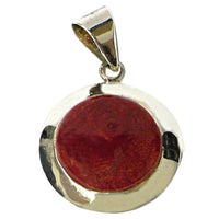 Load image into Gallery viewer, Korallenanhänger Silberanhänger Anhänger Koralle 925er Sterling Silber Damen Schmuck rund Rand massiv
