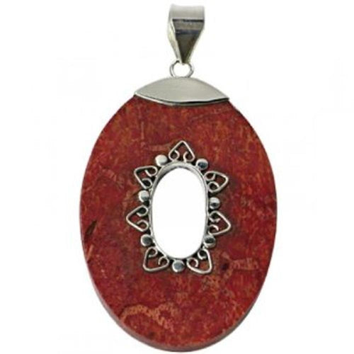 Silberanhänger Koralle ca. 4,1 cm Ø oval Loch Balimuster Mandel Anhänger 925er Sterling Silber