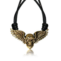 Cargar imagen en el visor de la galería, Kette Brass Baumwolle schwarz Anhänger Skull Schädel antik golden
