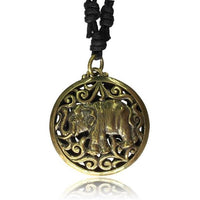 Load image into Gallery viewer, Kette Brass Baumwolle schwarz Anhänger Symbol antik golden
